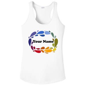 Colorful Rainbow Wreath Custom Name Plate Ladies PosiCharge Competitor Racerback Tank