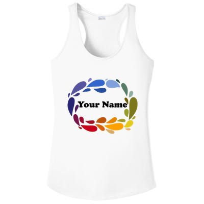 Colorful Rainbow Wreath Custom Name Plate Ladies PosiCharge Competitor Racerback Tank