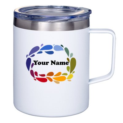 Colorful Rainbow Wreath Custom Name Plate 12oz Stainless Steel Coffee Mug