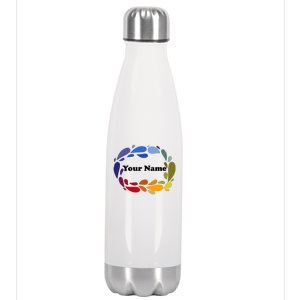 Colorful Rainbow Wreath Custom Name Plate Stainless Steel Insulated Water Bottle