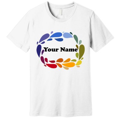 Colorful Rainbow Wreath Custom Name Plate Premium T-Shirt