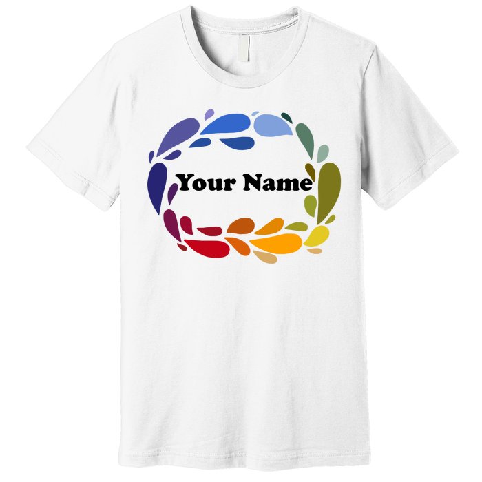 Colorful Rainbow Wreath Custom Name Plate Premium T-Shirt