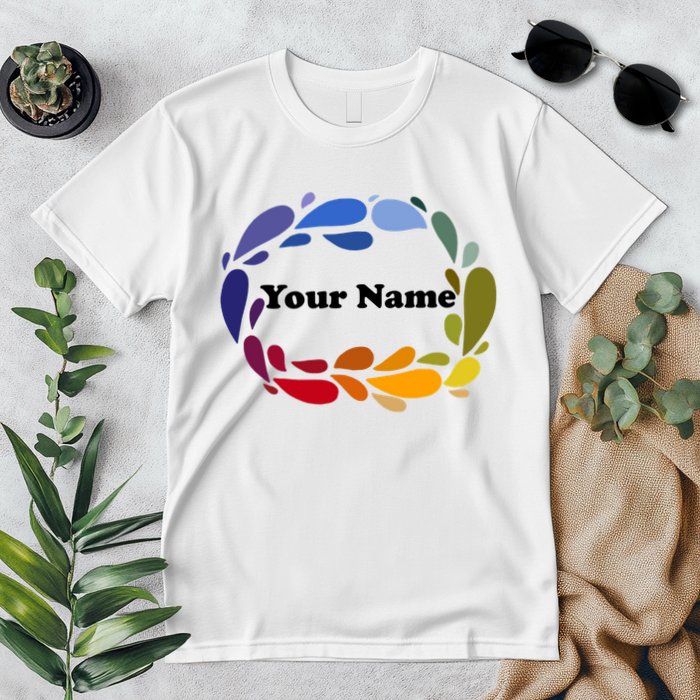Colorful Rainbow Wreath Custom Name Plate Premium T-Shirt