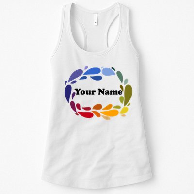 Colorful Rainbow Wreath Custom Name Plate Womens Tank Top