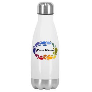 Colorful Rainbow Wreath Custom Name Plate Stainless Steel Insulated Water Bottle