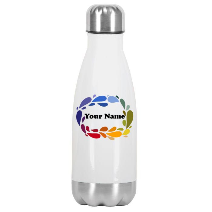 Colorful Rainbow Wreath Custom Name Plate Stainless Steel Insulated Water Bottle