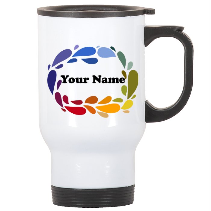 Colorful Rainbow Wreath Custom Name Plate Stainless Steel Travel Mug