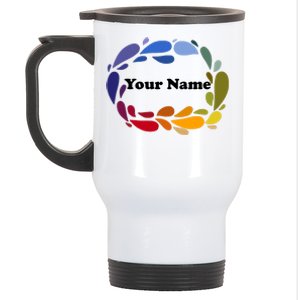 Colorful Rainbow Wreath Custom Name Plate Stainless Steel Travel Mug