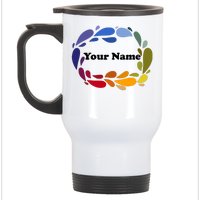 Colorful Rainbow Wreath Custom Name Plate Stainless Steel Travel Mug