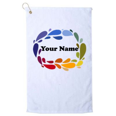 Colorful Rainbow Wreath Custom Name Plate Golf Towel