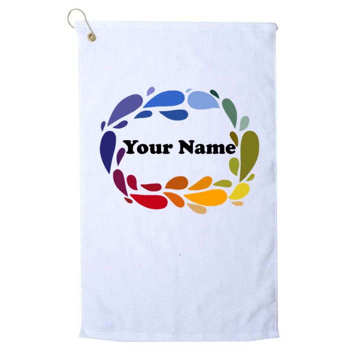 Colorful Rainbow Wreath Custom Name Plate Golf Towel