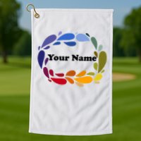 Colorful Rainbow Wreath Custom Name Plate Golf Towel