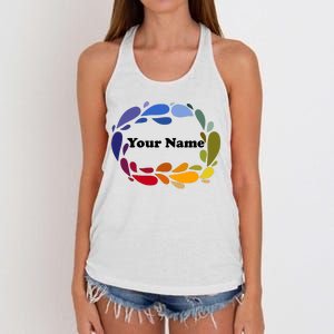 Colorful Rainbow Wreath Custom Name Plate Women's Knotted Racerback Tank