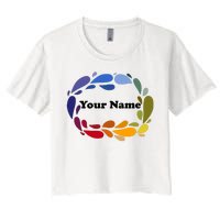 Colorful Rainbow Wreath Custom Name Plate Women's Crop Top Tee