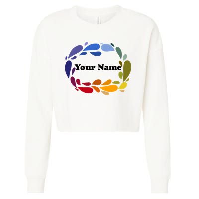 Colorful Rainbow Wreath Custom Name Plate Cropped Pullover Crew