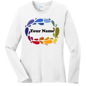 Colorful Rainbow Wreath Custom Name Plate Ladies Long Sleeve Shirt