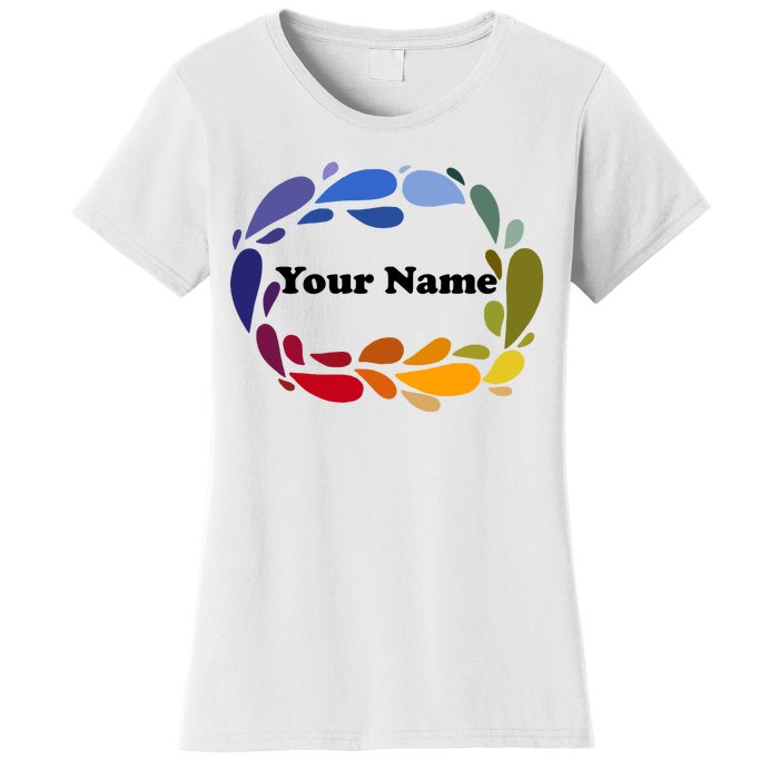 Colorful Rainbow Wreath Custom Name Plate Women's T-Shirt