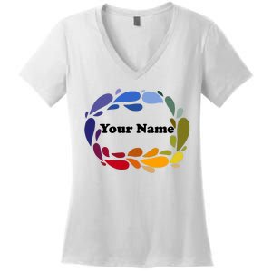 Colorful Rainbow Wreath Custom Name Plate Women's V-Neck T-Shirt