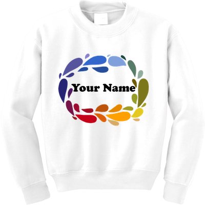 Colorful Rainbow Wreath Custom Name Plate Kids Sweatshirt