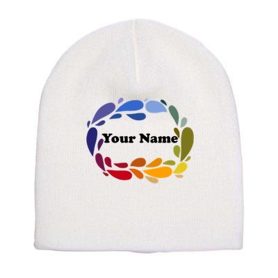 Colorful Rainbow Wreath Custom Name Plate Short Acrylic Beanie