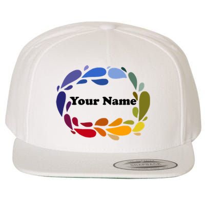 Colorful Rainbow Wreath Custom Name Plate Wool Snapback Cap