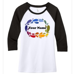 Colorful Rainbow Wreath Custom Name Plate Women's Tri-Blend 3/4-Sleeve Raglan Shirt