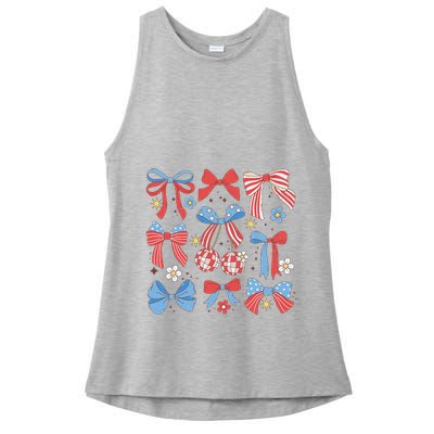 Coquette Red White & Blue Patriotic Bows Retro July 4th Ladies PosiCharge Tri-Blend Wicking Tank