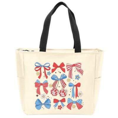 Coquette Red White & Blue Patriotic Bows Retro July 4th Zip Tote Bag