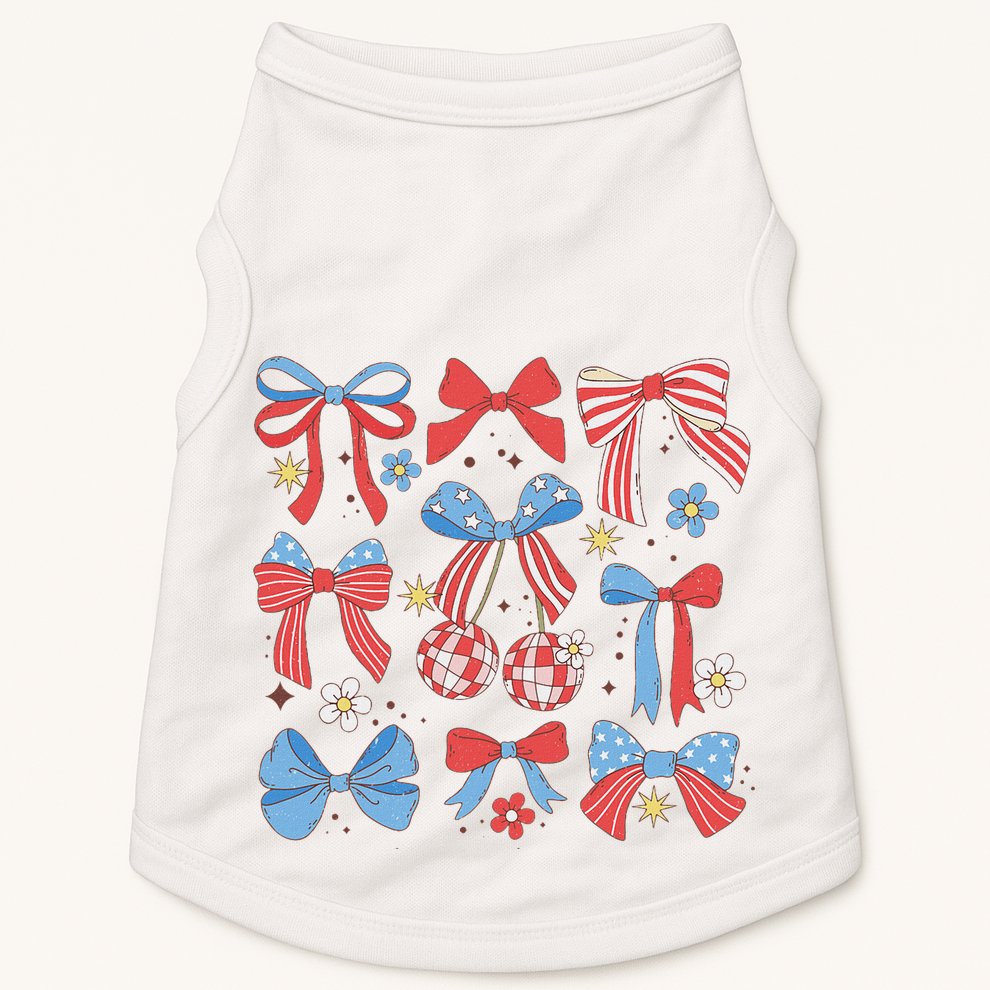 Coquette Red White & Blue Patriotic Bows Retro July 4th Doggie Tank