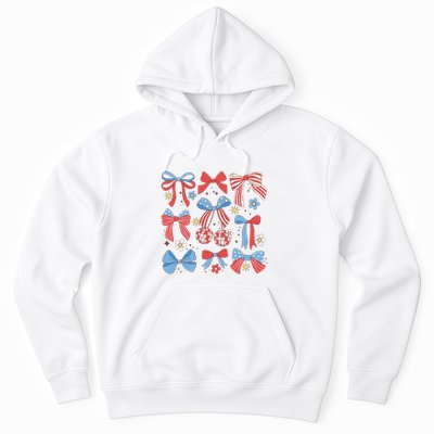 Coquette Red White & Blue Patriotic Bows Retro July 4th Hoodie