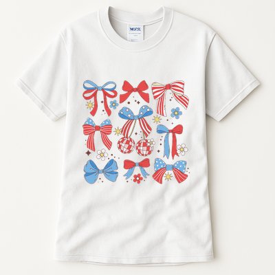 Coquette Red White & Blue Patriotic Bows Retro July 4th Tall T-Shirt