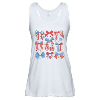 Coquette Red White & Blue Patriotic Bows Retro July 4th Ladies Essential Flowy Tank