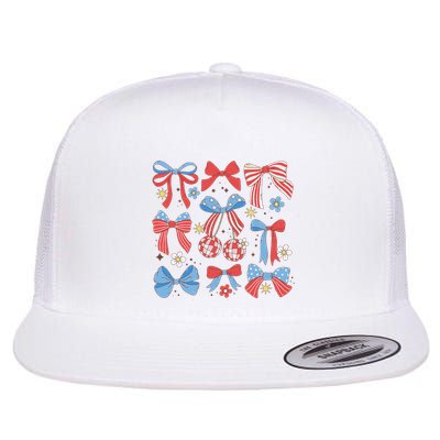 Coquette Red White & Blue Patriotic Bows Retro July 4th Flatbill Hat