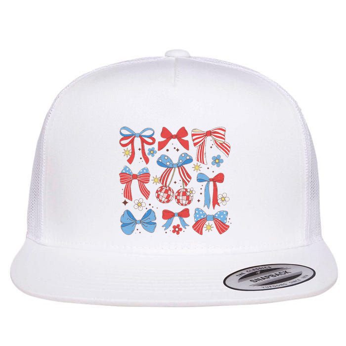 Coquette Red White & Blue Patriotic Bows Retro July 4th Flatbill Hat