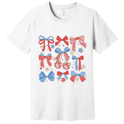 Coquette Red White & Blue Patriotic Bows Retro July 4th Premium T-Shirt