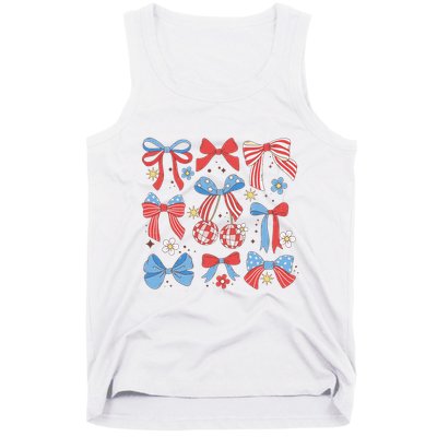 Coquette Red White & Blue Patriotic Bows Retro July 4th Tank Top