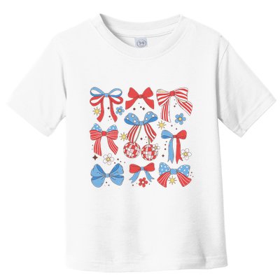 Coquette Red White & Blue Patriotic Bows Retro July 4th Toddler T-Shirt