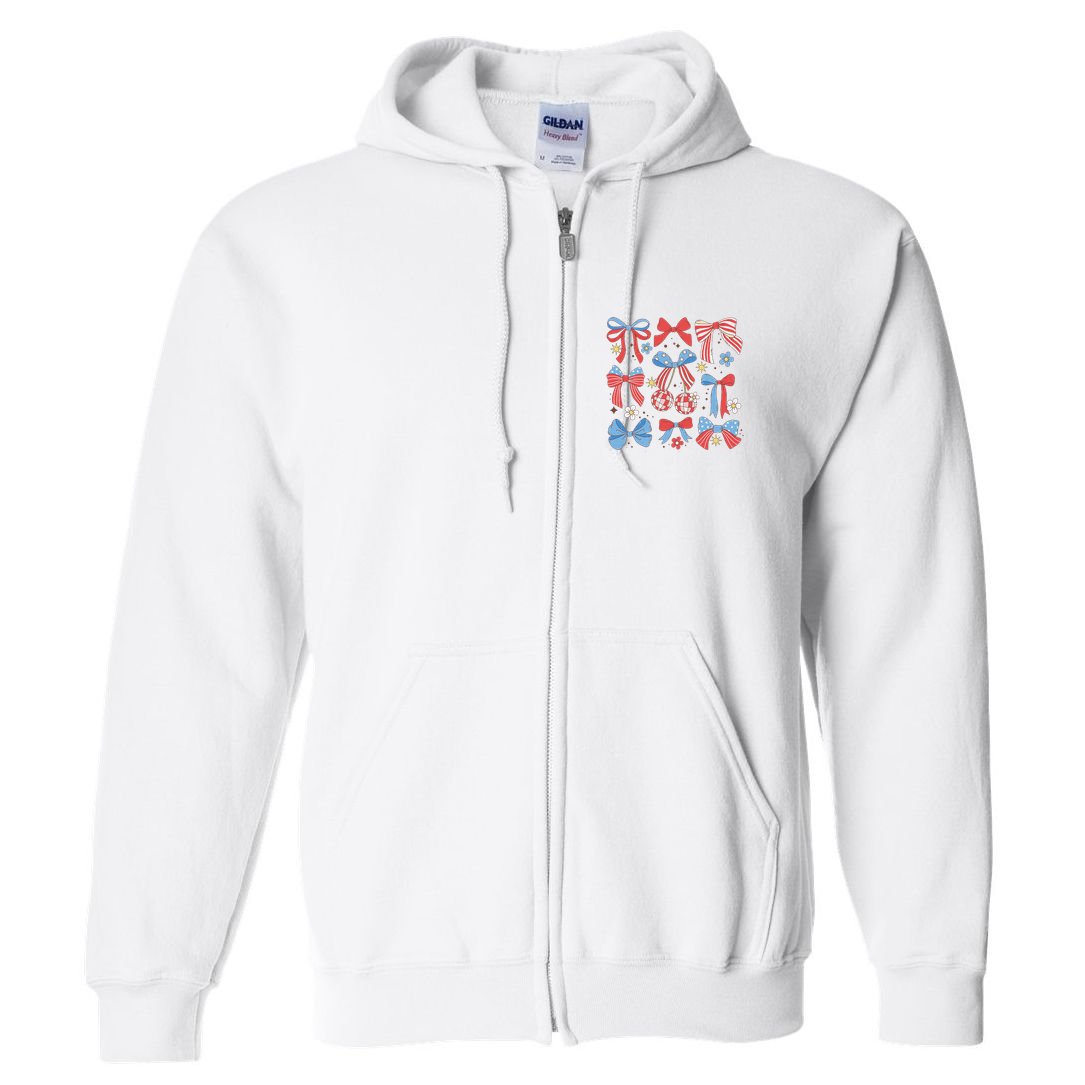 Coquette Red White & Blue Patriotic Bows Retro July 4th Full Zip Hoodie