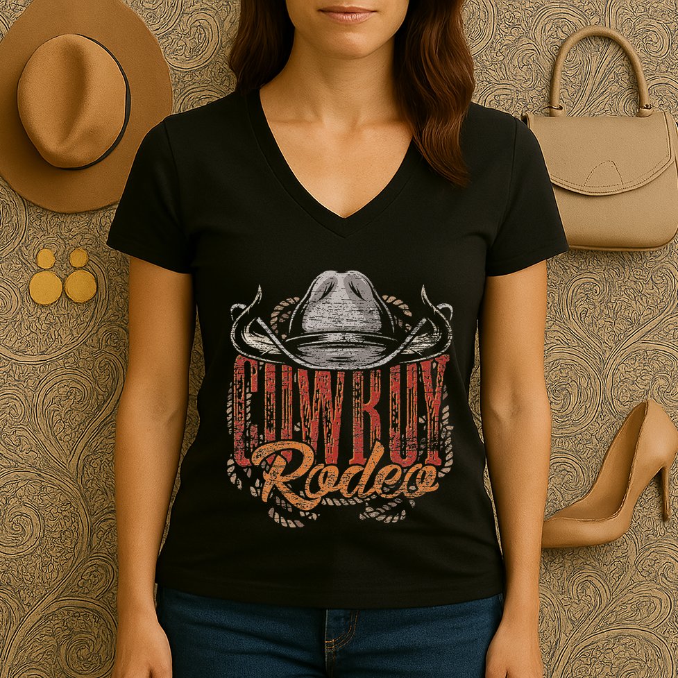 Cowboy Rodeo Western Texan Gift Country Bull Riding Cowboy Women's V-Neck T-Shirt