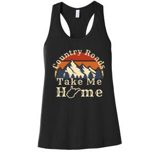 Country Roads West Virginia Take Me Home WV Map Mountains Women's Racerback Tank