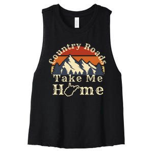 Country Roads West Virginia Take Me Home WV Map Mountains Women's Racerback Cropped Tank