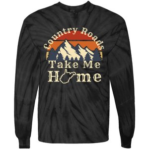 Country Roads West Virginia Take Me Home WV Map Mountains Tie-Dye Long Sleeve Shirt