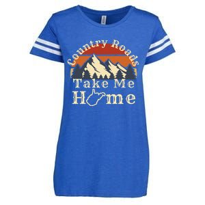 Country Roads West Virginia Take Me Home WV Map Mountains Enza Ladies Jersey Football T-Shirt