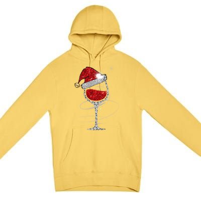 Christmas Red Wine Glass Santa Hat For Funny Xmas Great Gift Premium Pullover Hoodie