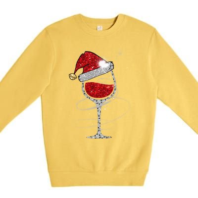 Christmas Red Wine Glass Santa Hat For Funny Xmas Great Gift Premium Crewneck Sweatshirt