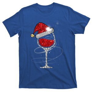 Christmas Red Wine Glass Santa Hat For Funny Xmas Great Gift T-Shirt