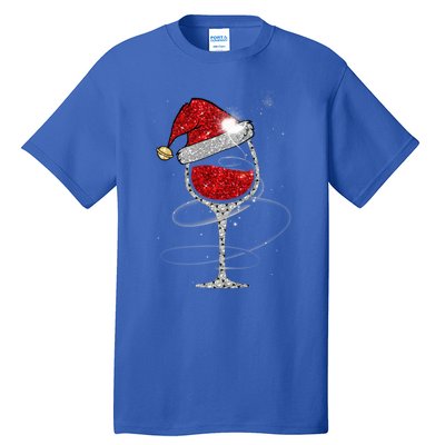 Christmas Red Wine Glass Santa Hat For Funny Xmas Great Gift Tall T-Shirt