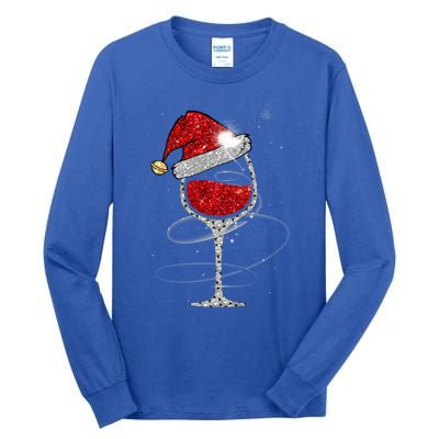 Christmas Red Wine Glass Santa Hat For Funny Xmas Great Gift Tall Long Sleeve T-Shirt