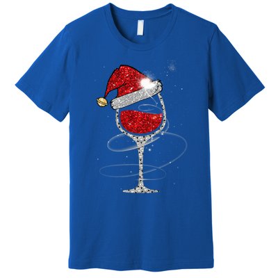 Christmas Red Wine Glass Santa Hat For Funny Xmas Great Gift Premium T-Shirt