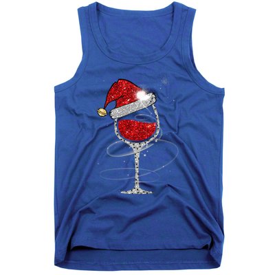 Christmas Red Wine Glass Santa Hat For Funny Xmas Great Gift Tank Top